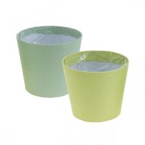 Artículo Maceta de papel, maceta mini, macetero azul/verde Ø9cm H7.5cm 4pcs