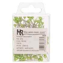 Artículo Alfileres de floristería con cabeza de perla verde, de uso versátil, Ø4 mm, 40 mm, 150 unidades.
