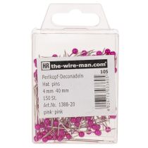Artículo Alfileres de floristería con cabeza de perla, color rosa, Ø4 mm, 40 mm, 150 unidades