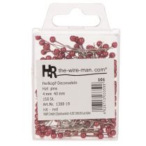 Artículo Alfileres decorativos con cabeza de perla roja para floristerías, Ø4 mm, 40 mm, 150 unidades