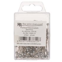 Artículo Alfileres de floristería y decoración con cabeza de perla, plateados, Ø4 mm, 40 mm, 150 unidades