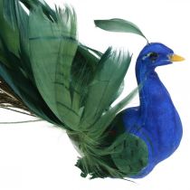 Ave del paraíso, pavo real para sujetar, pájaro de plumas, decoración de pájaros azul, verde, colorido H8.5 L29cm