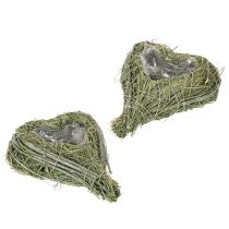 Artículo Corazón decorativo de hierba natural con inserto de lámina metálica, 14 cm, 2 unidades.
