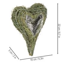 Artículo Corazón vegetal de material natural con inserto de lámina, 22 cm, 2 unidades