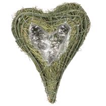 Artículo Corazón vegetal de material natural con inserto de lámina, 22 cm, 2 unidades