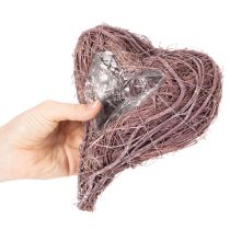 Artículo Corazón decorativo hecho de ramitas con lámina para plantar, 20 cm, 2 unidades