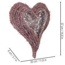 Artículo Cuenco con forma de corazón hecho de ramitas con inserto de papel de aluminio, 37 cm.