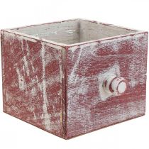 Macetero de madera cajón decorativo shabby chic rojo blanco 12cm