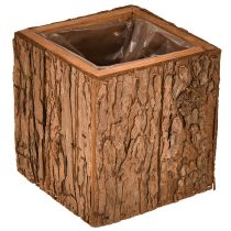 Artículo Jardinera cuadrada de madera con corteza de pino y macetero 12×12cm