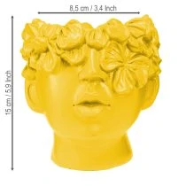Artículo Busto de cabeza de planta, maceta de poliresina amarilla, 13,5 x 13 x 14 cm
