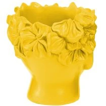 Artículo Busto de cabeza de planta, maceta de poliresina amarilla, 13,5 x 13 x 14 cm