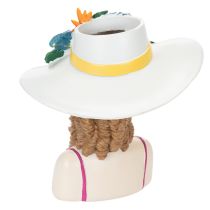 Artículo Jarrón con forma de mujer con sombrero y flores, maceta decorativa para interiores y exteriores, 20 cm.