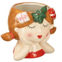 Artículo Cabeza de planta de cerámica para niña, maceta decorativa navideña de 17 cm de alto.