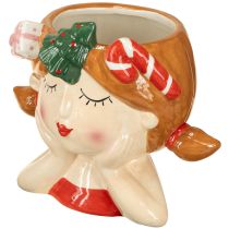 Artículo Cabeza de planta de cerámica para niña, maceta decorativa navideña de 17 cm de alto.