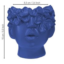 Artículo Busto de poliresina con cabeza de planta, color azul, 13,5 x 13 x 14 cm