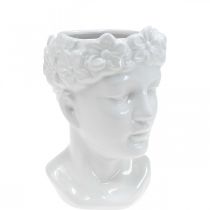 Cabeza de planta busto mujer florero de cerámica blanco H19cm