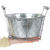Artículo Cesta para plantas con inserto, cesta de alambre, macetero, plata primaveral, blanqueado, estilo shabby chic, Ø22cm H17.5cm