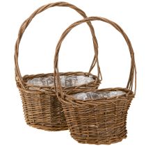 Artículo Cesta para plantas con asa ovalada marrón sauce 28/24cm juego de 2
