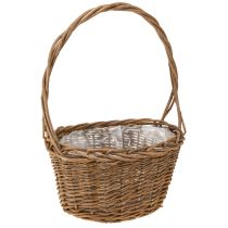 Artículo Cesta para plantas con asa ovalada marrón sauce 28/24cm juego de 2