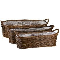 Artículo Cesta para plantas con asas, ovalada, marrón, 57/50/42 cm, juego de 3