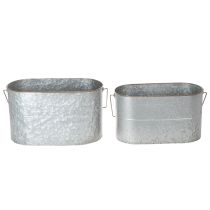 Artículo Maceta con asa, maceta de metal, jardinera, plateada, marrón, 22/20 cm de alto x 42/40 cm de largo, juego de 2