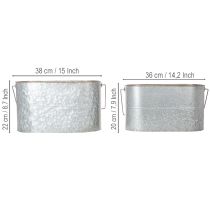 Artículo Maceta con asa, maceta de metal, jardinera, plateada, marrón, 22/20 cm de alto x 42/40 cm de largo, juego de 2