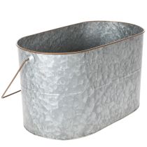 Artículo Maceta con asa, maceta de metal, jardinera, plateada, marrón, 22/20 cm de alto x 42/40 cm de largo, juego de 2