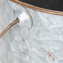 Artículo Maceta con asa, maceta de metal, jardinera, plateada, marrón, 22/20 cm de alto x 42/40 cm de largo, juego de 2