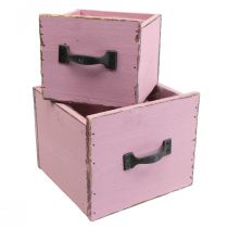 Artículo Cajón para plantas jardinera madera rosa 12,5/16cm juego de 2