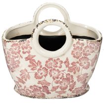 Artículo Maceta decorativa con asa, diseño floral, 21 cm.