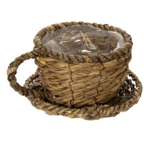 Artículo Vaso para plantar con platillo, pequeña cesta de paja para plantar, Ø17cm H13cm