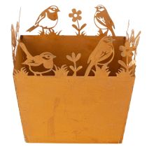 Artículo Maceta metálica con pájaros, plantador, resorte, acabado oxidado, 15,5 cm de alto.