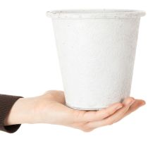 Artículo Maceta con adornos, maceta decorativa, recipiente de metal, blanco, Ø15,5 cm, H14,5 cm