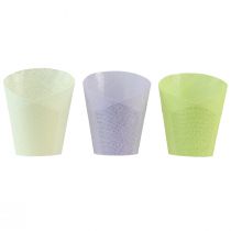Artículo Maceta de papel tejido verde amarillo violeta Ø9cm H18cm 9 piezas