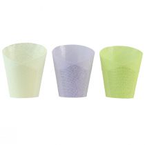 Macetero tejido macetero de papel verde, amarillo, morado Ø9cm H18cm 9ud