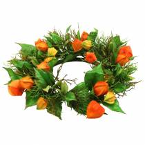 Artículo Corona de Physalis artificial, naranja y verde, Ø28cm, decoración otoñal