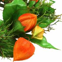 Artículo Corona de Physalis artificial, naranja y verde, Ø28cm, decoración otoñal