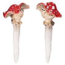 Artículo Figura decorativa de hongo con forma de niña y niño, Amanita muscaria con cara, 13 cm, 2 unidades.