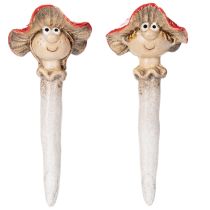 Artículo Figura decorativa de hongo con forma de niña y niño, Amanita muscaria con cara, 13 cm, 2 unidades.