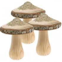 Artículo Corteza de champiñón de madera y champiñones decorativos brillantes madera H11cm 3pcs