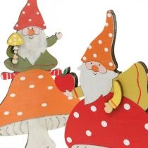 Artículo Amanita muscaria para otoño, decoración de madera, gnomo en seta naranja / rojo H21 / 19.5cm 4ud