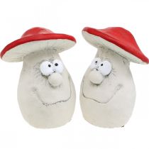 Artículo Setas para decorar, decoración de Nochevieja, setas del bosque, decoración de hormigón rojo, blanco H10cm W12.5cm 2pcs