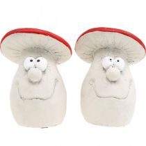 Artículo Setas para decorar, decoración de Nochevieja, setas del bosque, decoración de hormigón rojo, blanco H10cm W12.5cm 2pcs