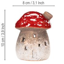 Artículo Figura decorativa de casa de hongos con faro y amanita muscaria con chimenea, 10 cm, 2 unidades.