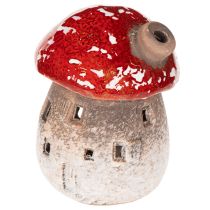 Artículo Figura decorativa de casa de hongos con faro y amanita muscaria con chimenea, 10 cm, 2 unidades.