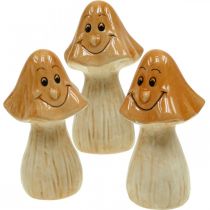 Artículo Figuras decorativas de otoño de cerámica marrón con setas decorativas Ø6cm H10.5cm 3pcs