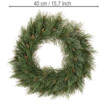 Artículo Corona artificial de ramas de pino con piñas pequeñas, 40 cm.
