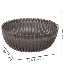 Artículo Bol acanalado, color antracita, decorativo, redondo, 15 cm, 2 piezas