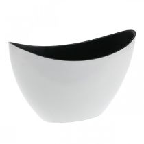 Cuenco decorativo, ovalado, blanco, negro, maceta de plástico, 24cm