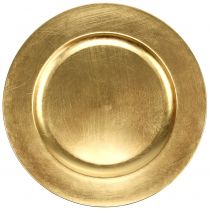 Artículo Plato de plástico 25cm dorado con efecto pan de oro.